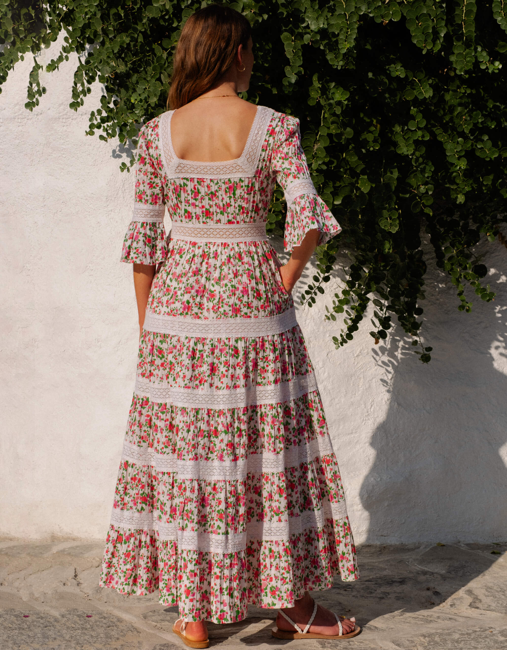 Celine Dress | White & Pink Maxi | Block Print Cotton | Over The Moon