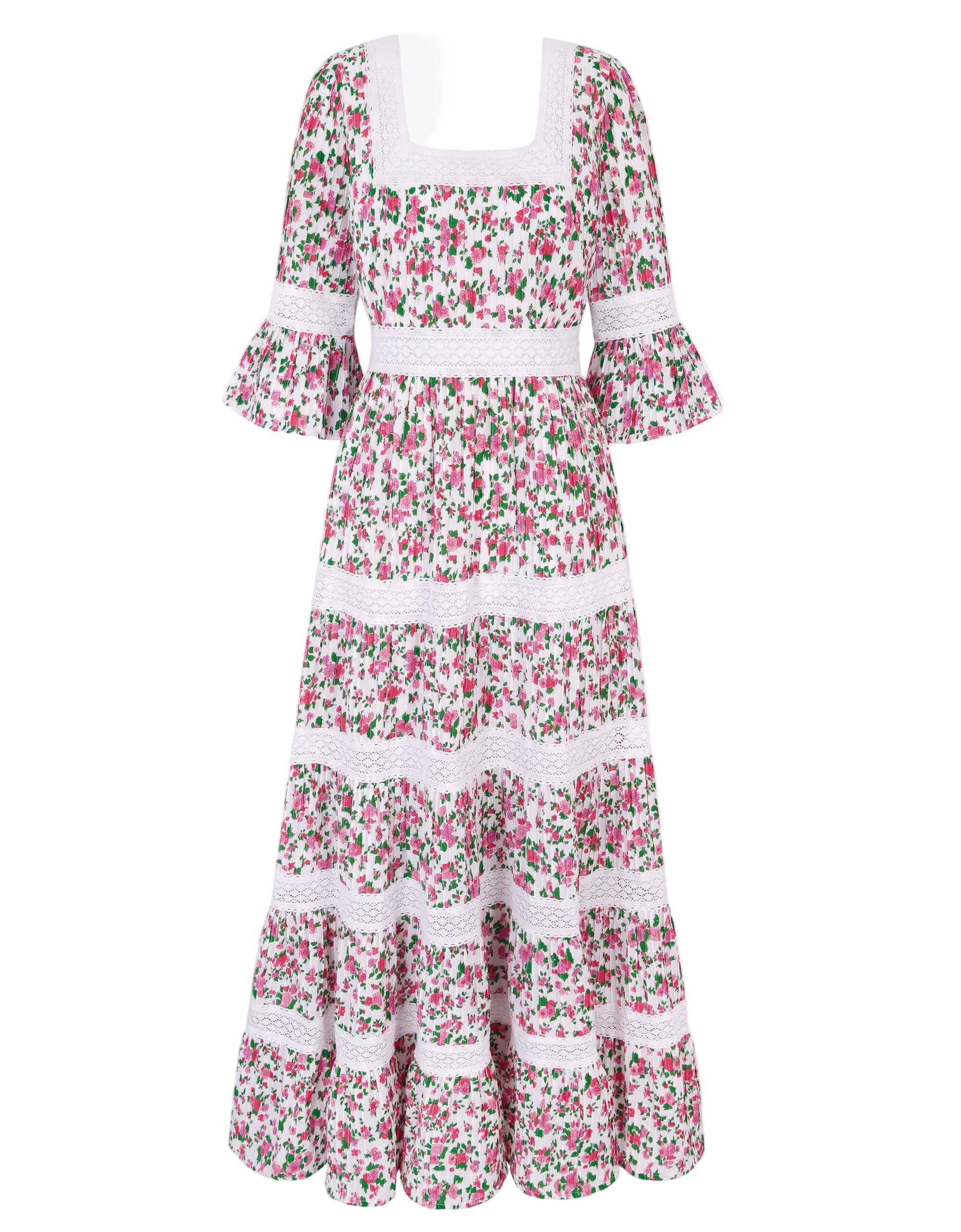 Celine Dress | White & Pink Maxi | Block Print Cotton | Over The Moon