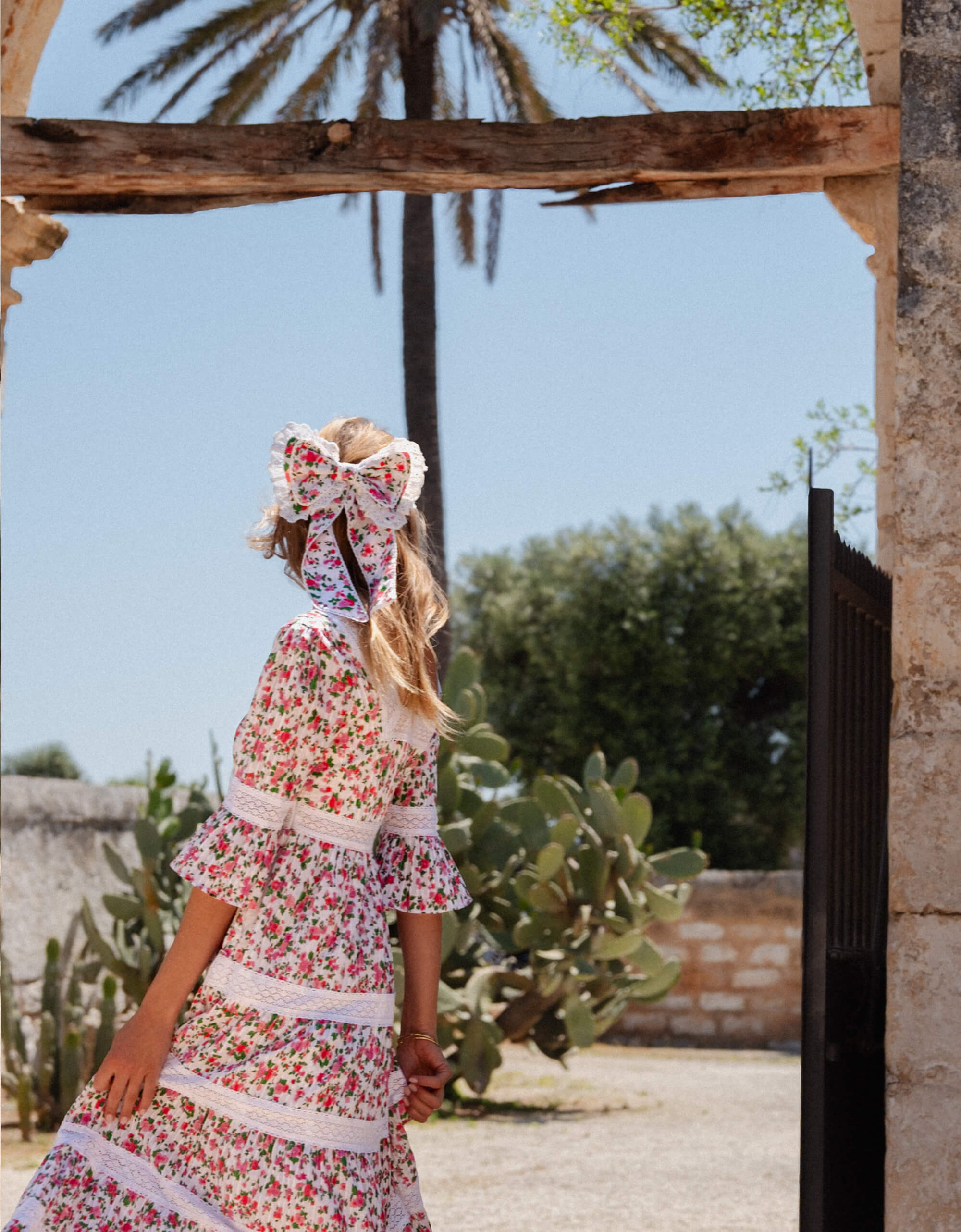 Celine Dress | White & Pink Maxi | Block Print Cotton | Over The Moon