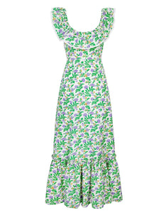 Nora Dress | Green & White Dress | Screen Print Cotton Linen