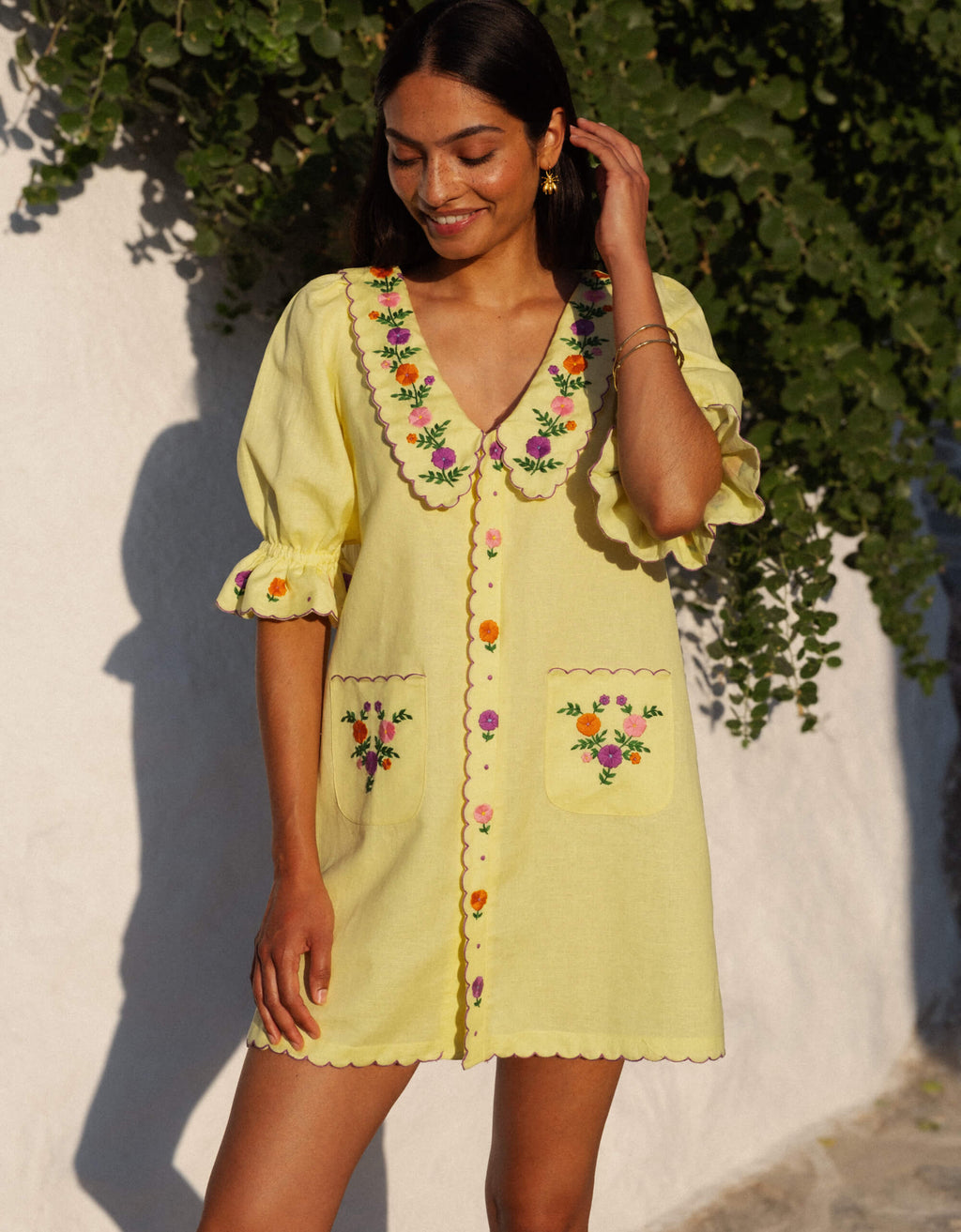 Yellow Lemon Embroidery Hand Embroidery Mini Dress Ava Mini S Yellow Lemon Embroidery Hand Embroidery Mini Dress Ava Mini S
