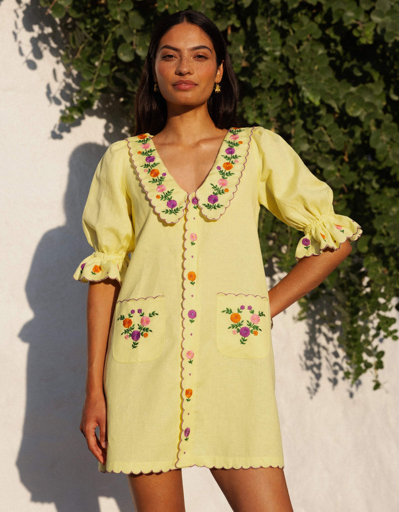 Yellow Lemon Embroidery Hand Embroidery Mini Dress Ava Mini S Yellow Lemon Embroidery Hand Embroidery Mini Dress Ava Mini S