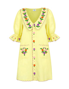 all over embroidered dress Yellow Lemon Embroidery Hand Embroidery Mini Dress – Ava Mini