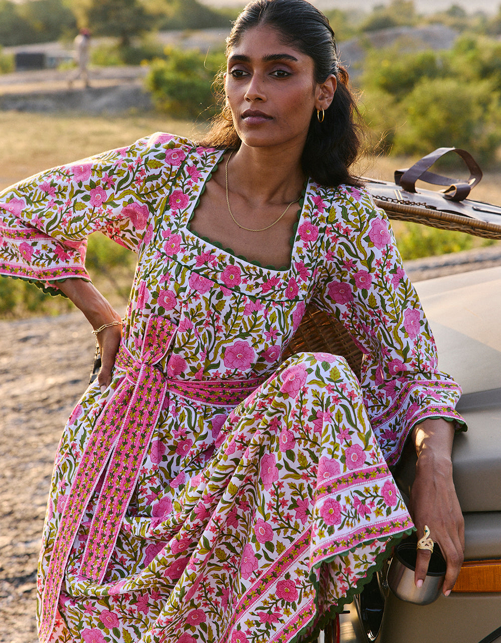 Pink City Prints Lime Fields Hippie Dress