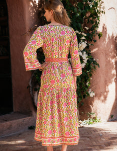 Pink City Prints Lime Fields Hippie Dress