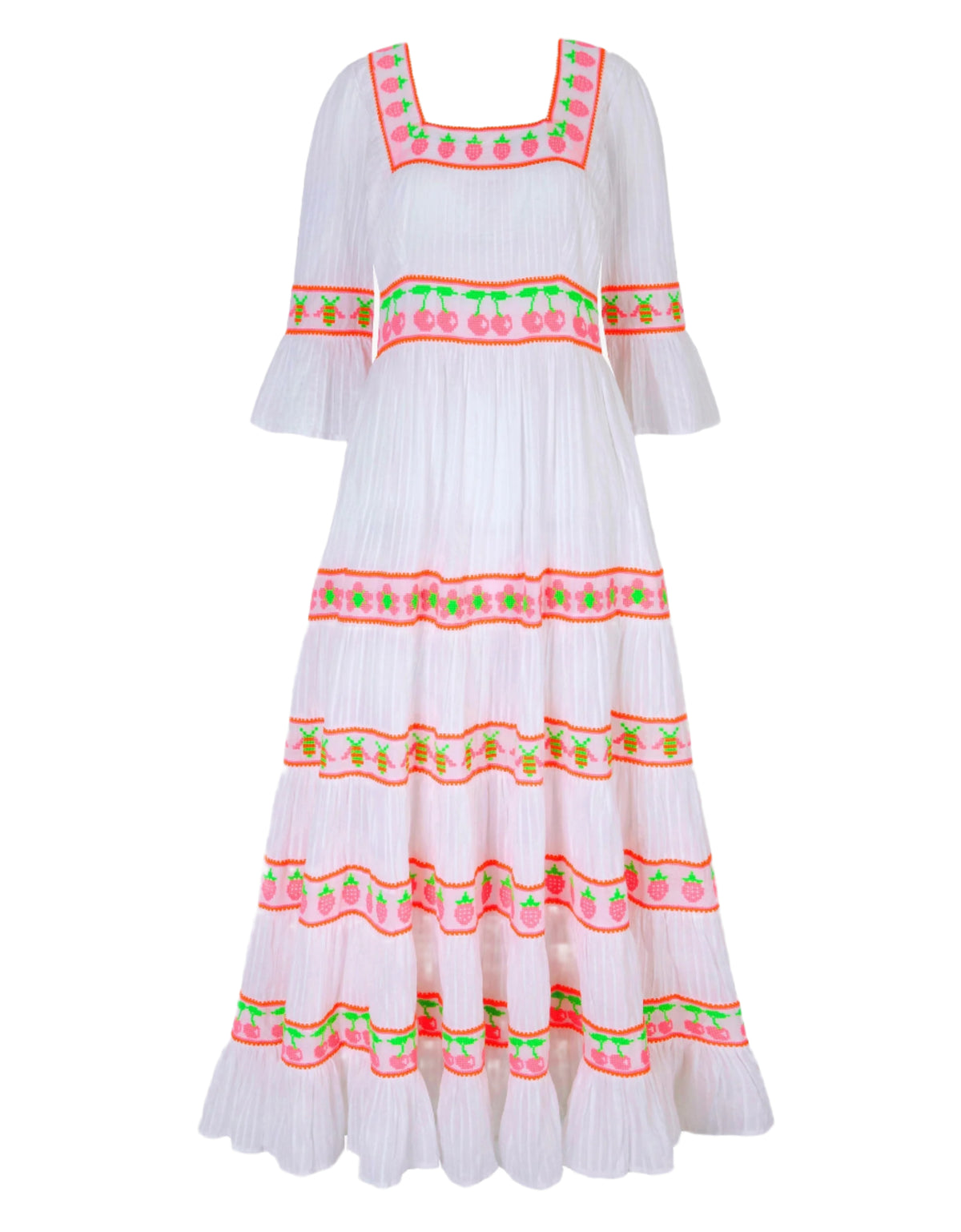 Pink City Prints Neon Fruit Embroidery Celine Dress