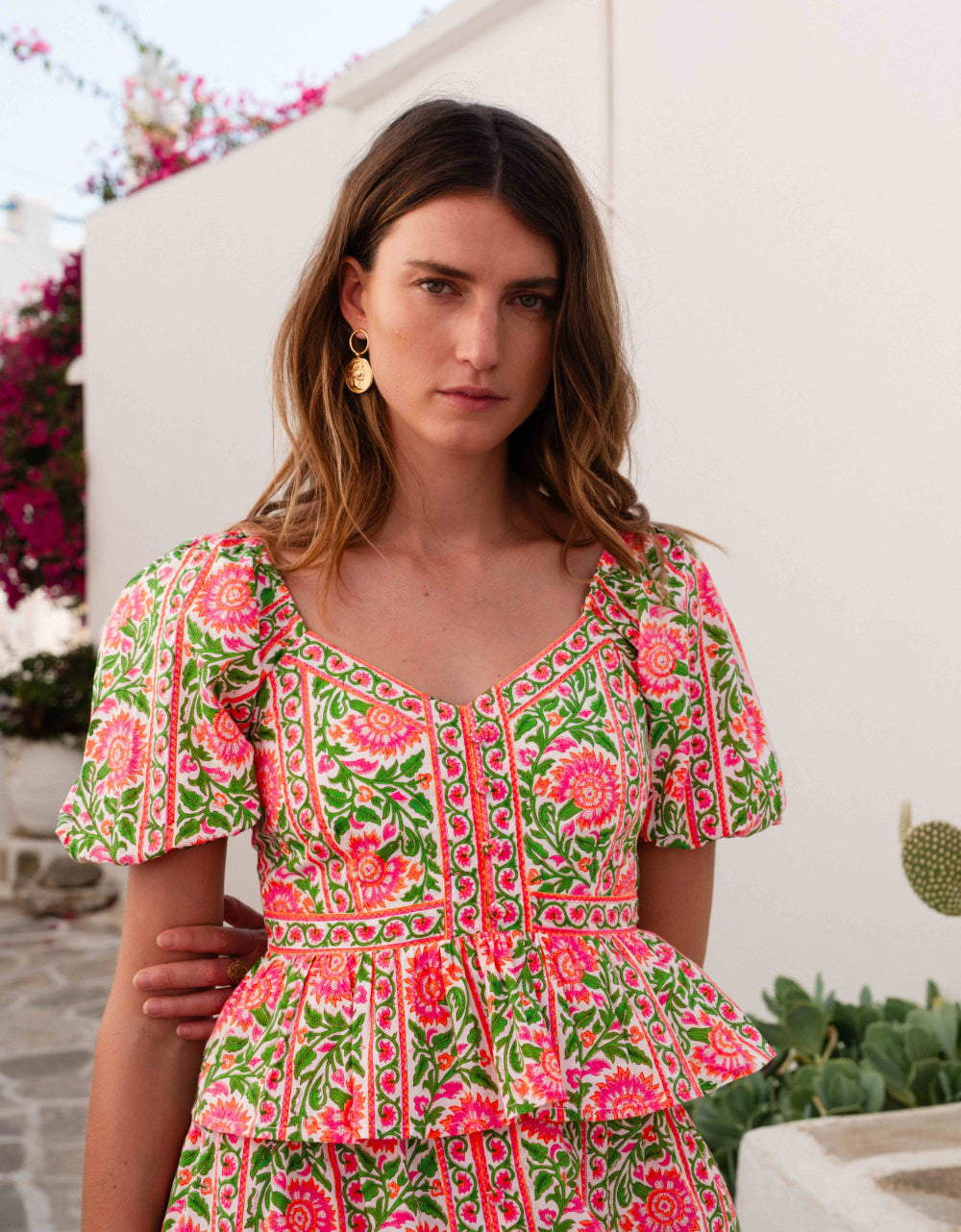 Pink City Prints Neon Peacock Agnes Blouse