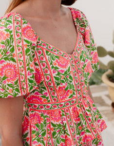 Pink City Prints Neon Peacock Agnes Blouse