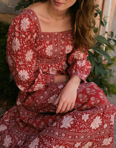Pink City Prints Rust Borders Lucia Dress