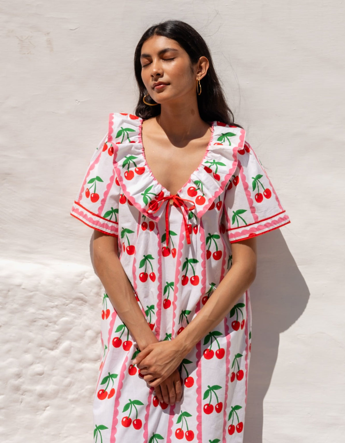 Pink City Prints Scalloped Cherry Ava Dress