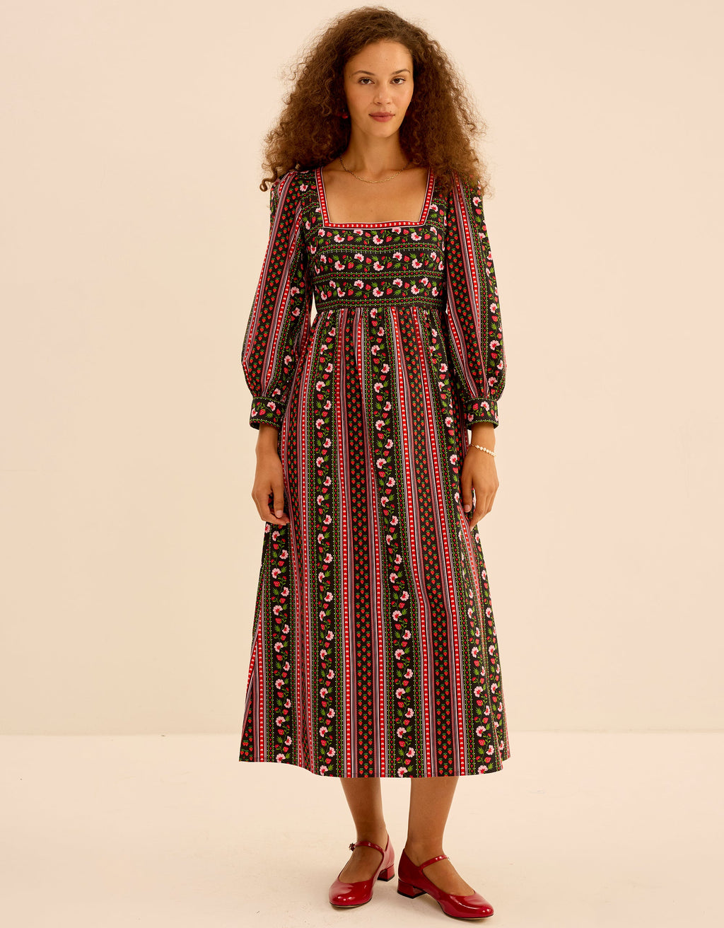 Pink City Prints Strawberry Border Polly Dress