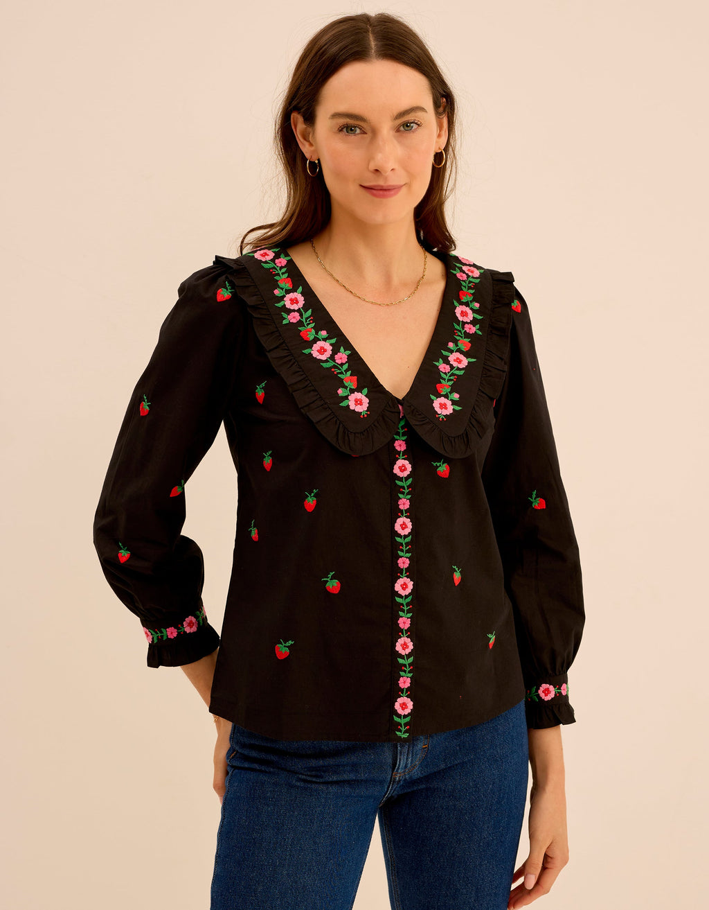 Pink City Prints Strawberry Embroidery Esme Blouse