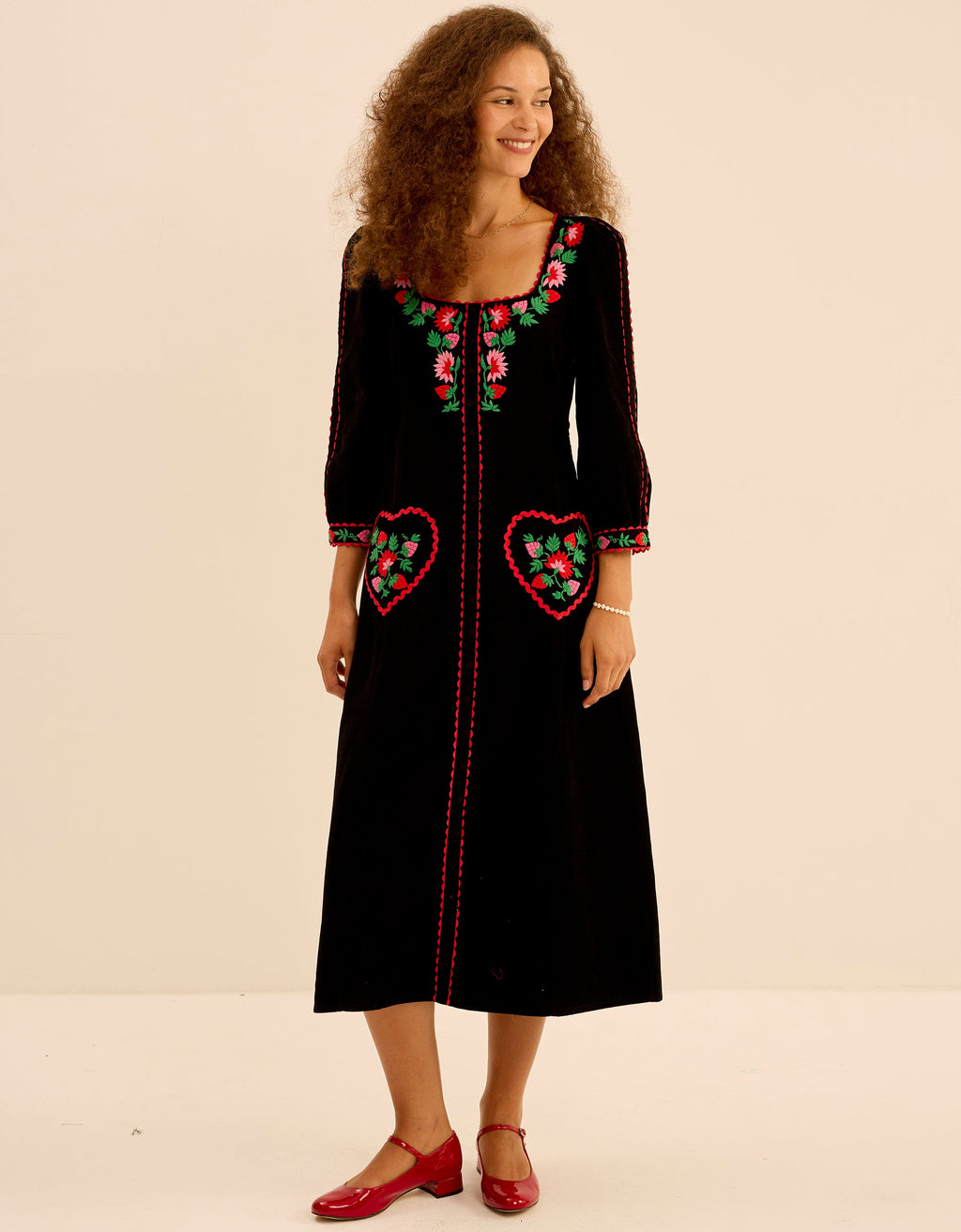 Pink City Prints Strawberry Embroidery Olivia Dress
