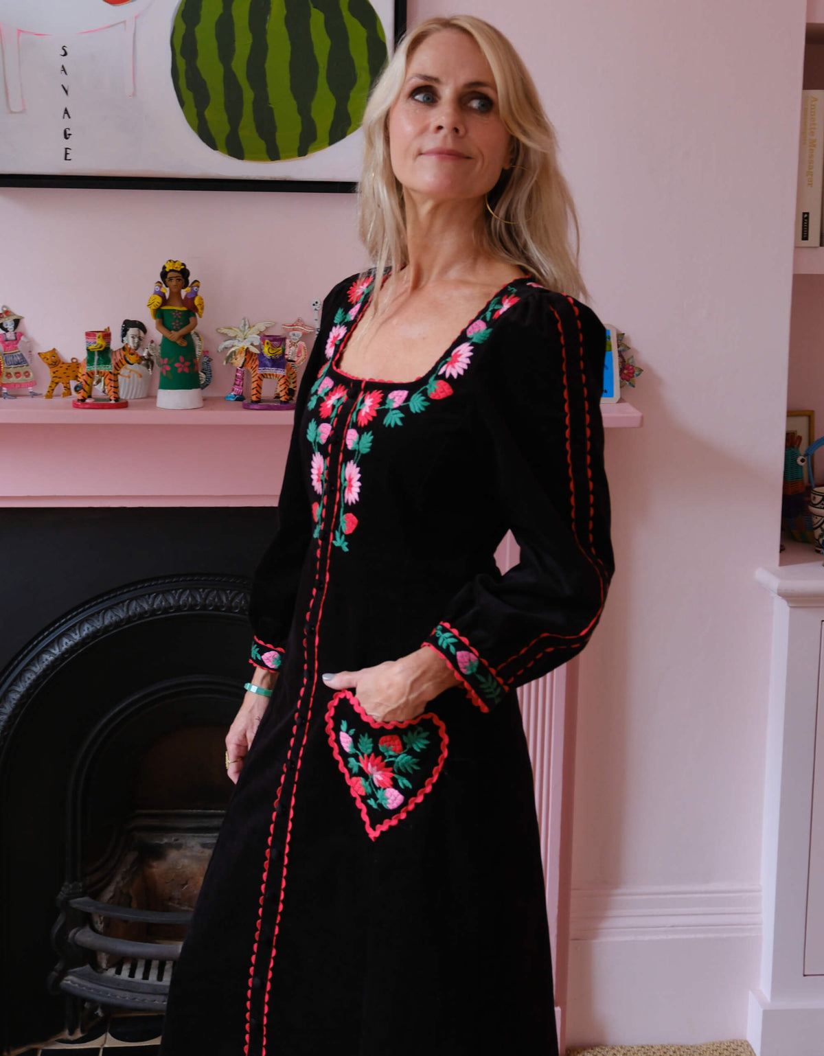 Pink City Prints Strawberry Embroidery Olivia Dress