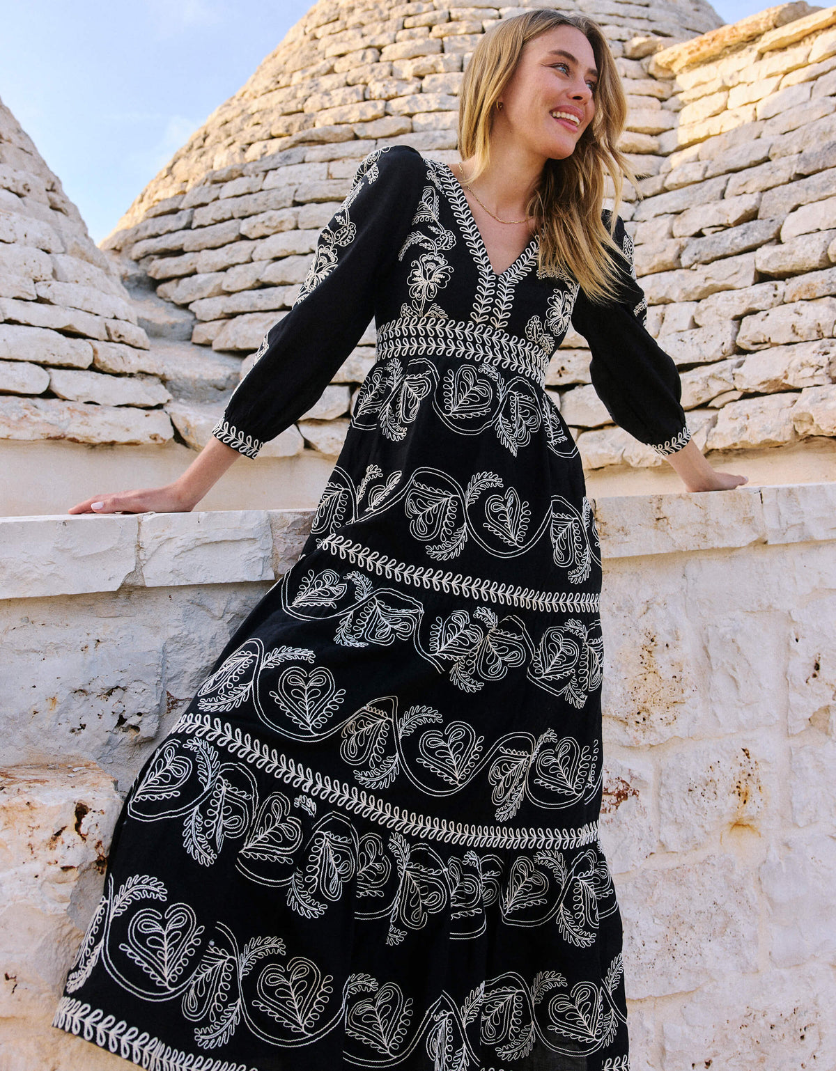 Pink City Prints Sweetheart Cord Embroidery Phoebe Dress