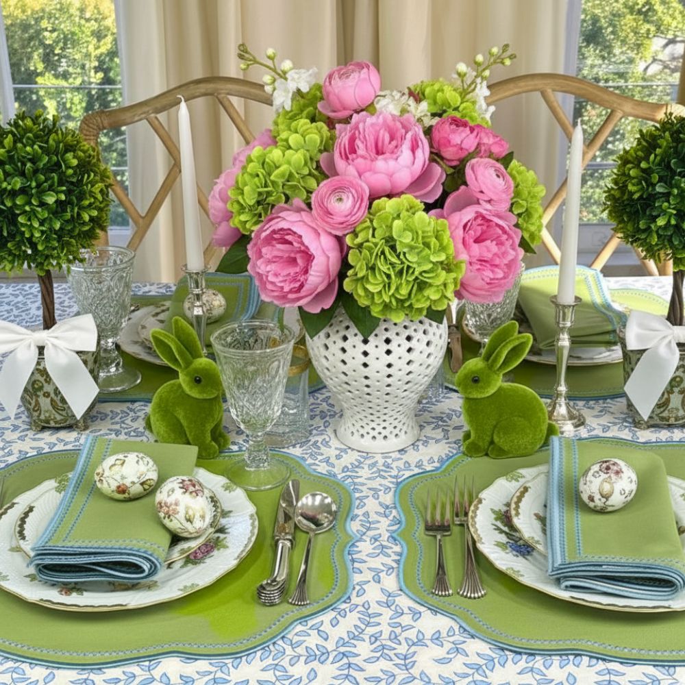Luxury easter table, embroidered placemats, embroidered napkins