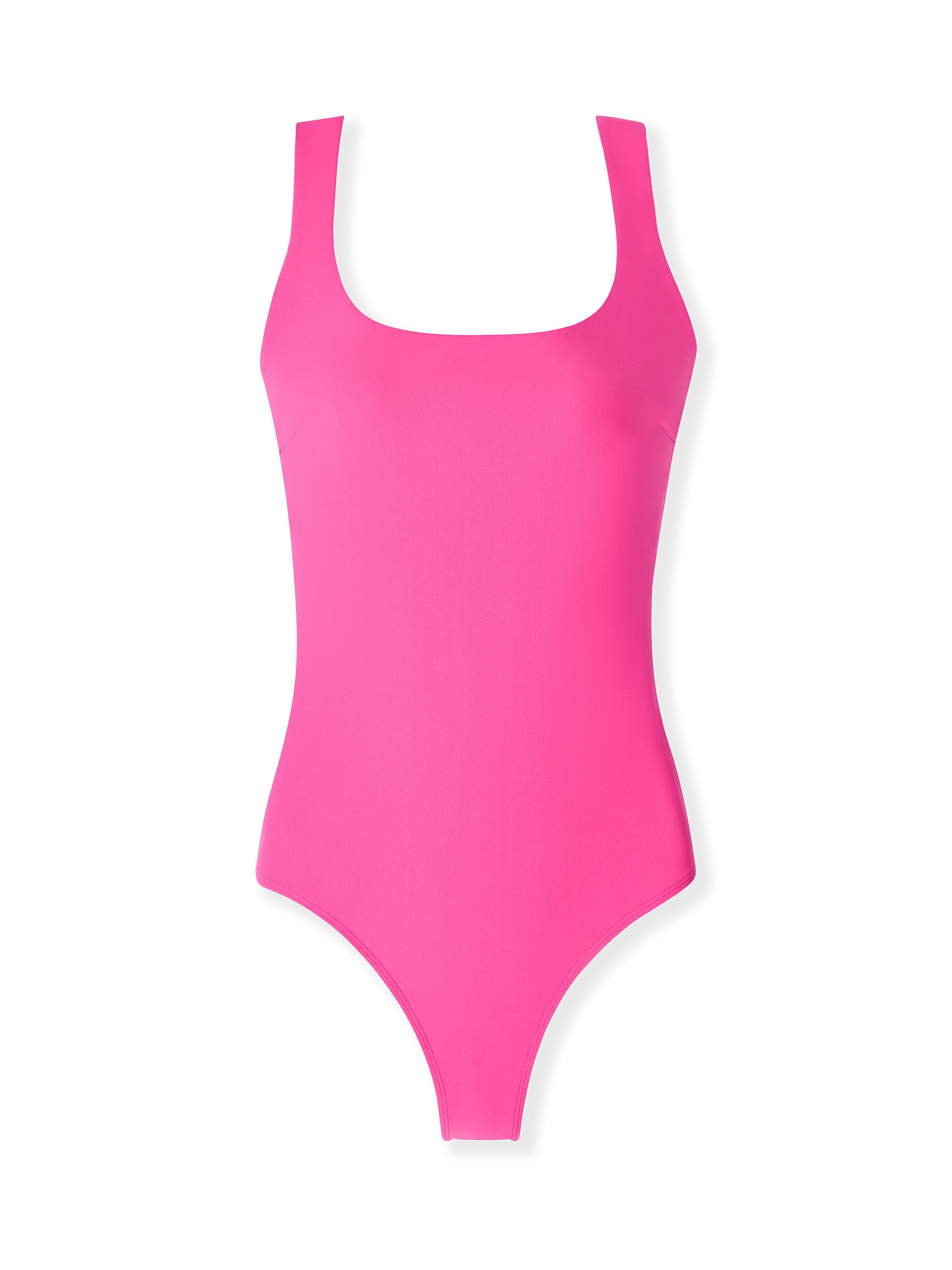 pink dreamsculpt square neck tank one piece swimsuit with tummy control fit on white background
