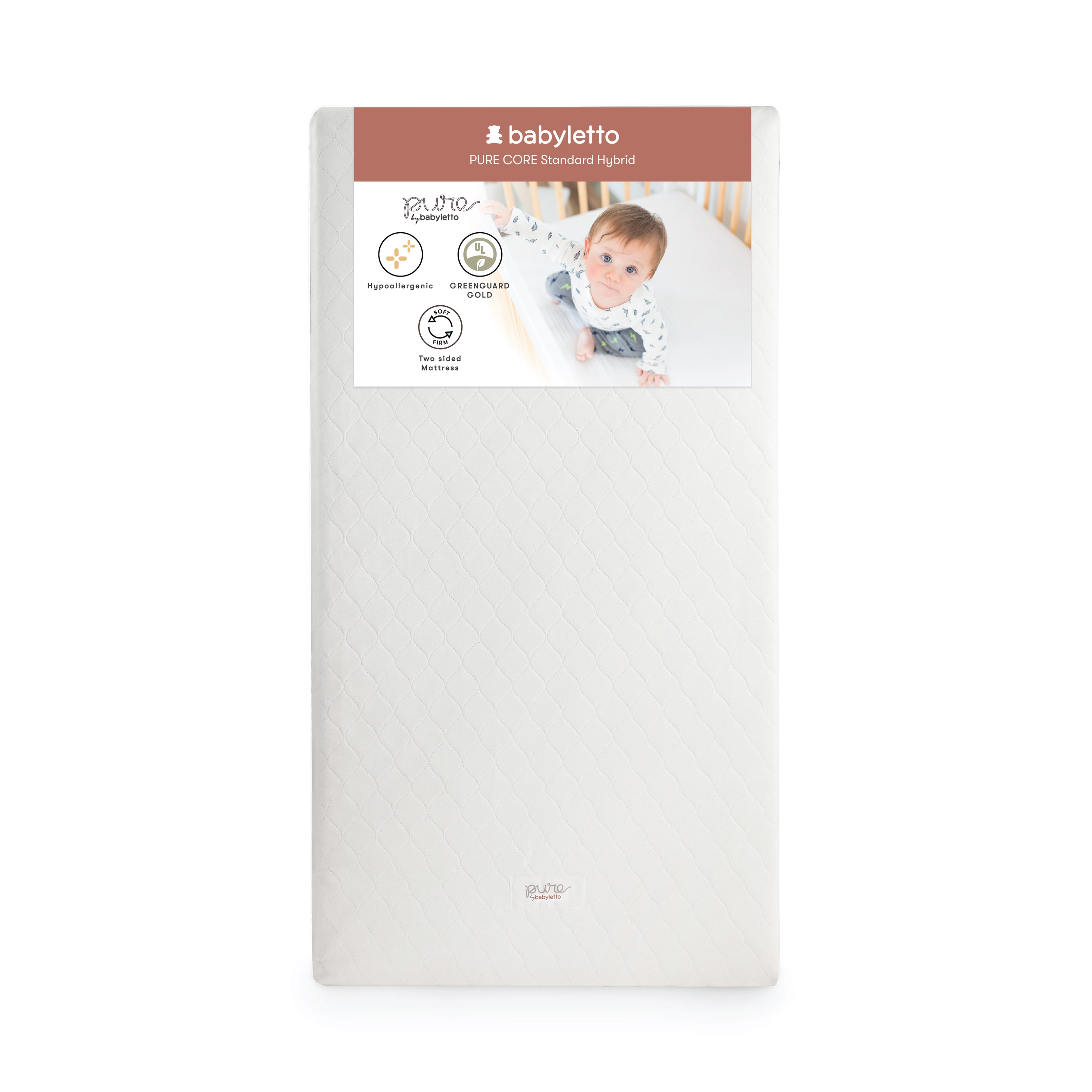 Pure Core Crib Mattress with Hybrid Quilted Waterproof Cover (2-Stage) in White