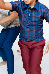 Plaid Polo Shirt in Navy & Maroon