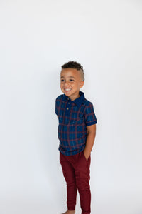 Plaid Polo Shirt in Navy & Maroon