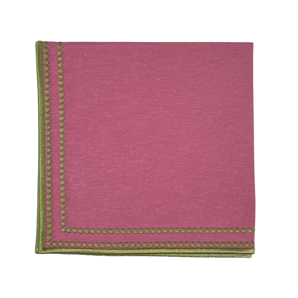 Plum luxury embroidered napkin with sage embroidery