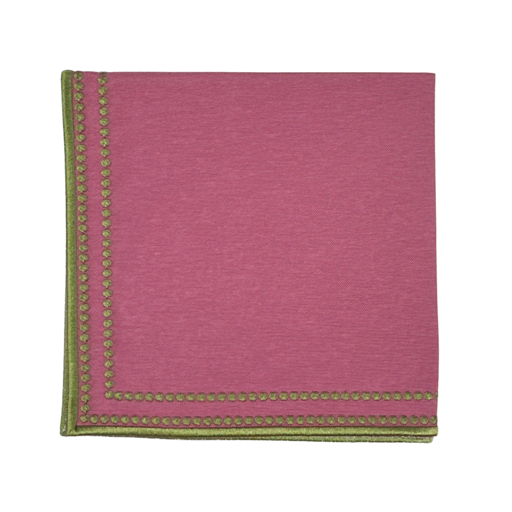 Plum luxury embroidered napkin with sage embroidery