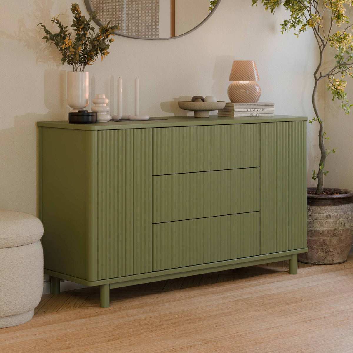 Pogo Tambour Assembled Dresser in Olive