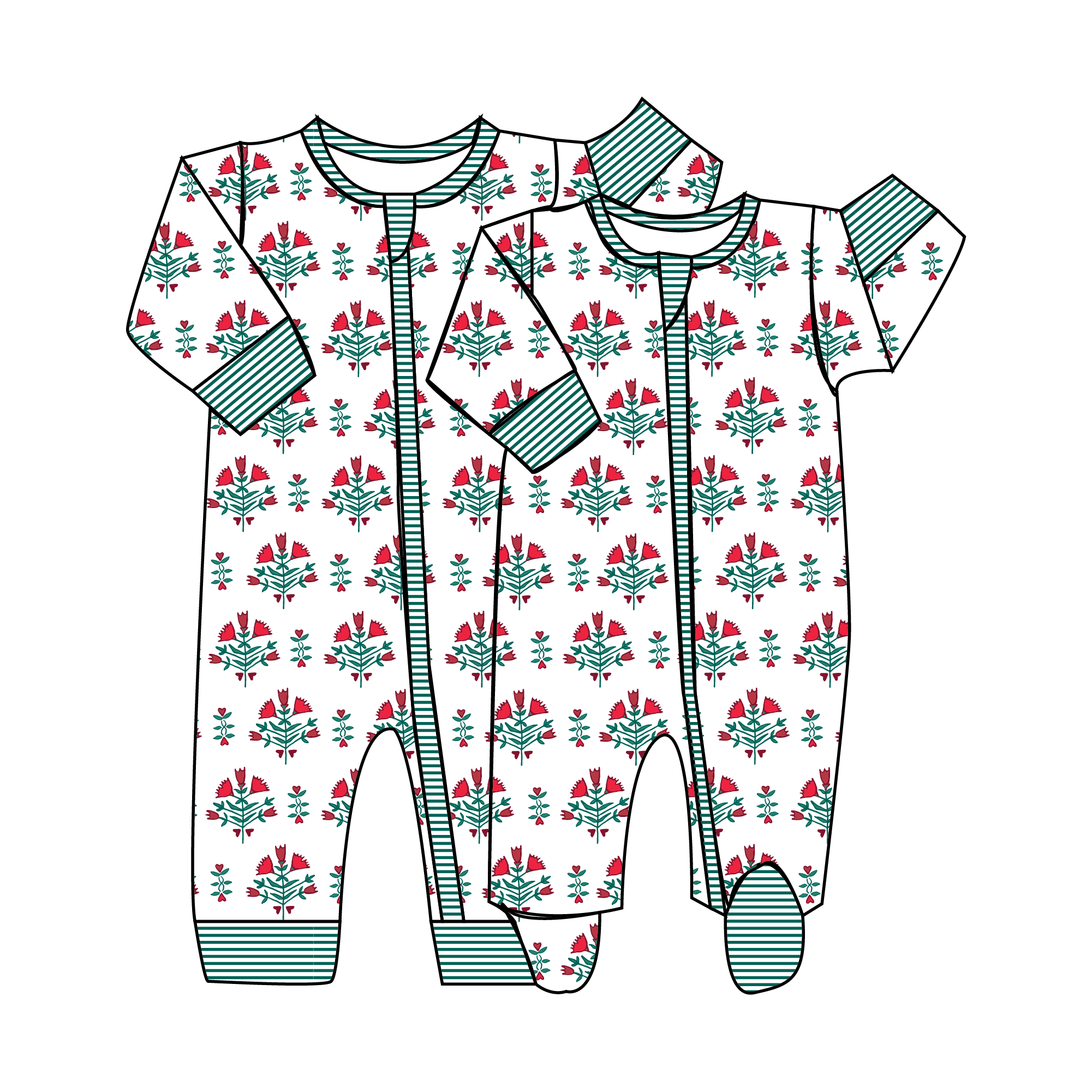 Poinsettia Block Print Zip Baby Onesie