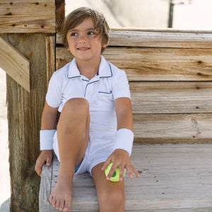 Unisex White French Terry Polo With Navy Trim