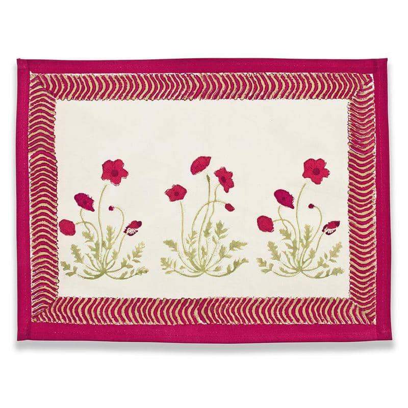 Poppies Mats in Red & Green, Set of 6