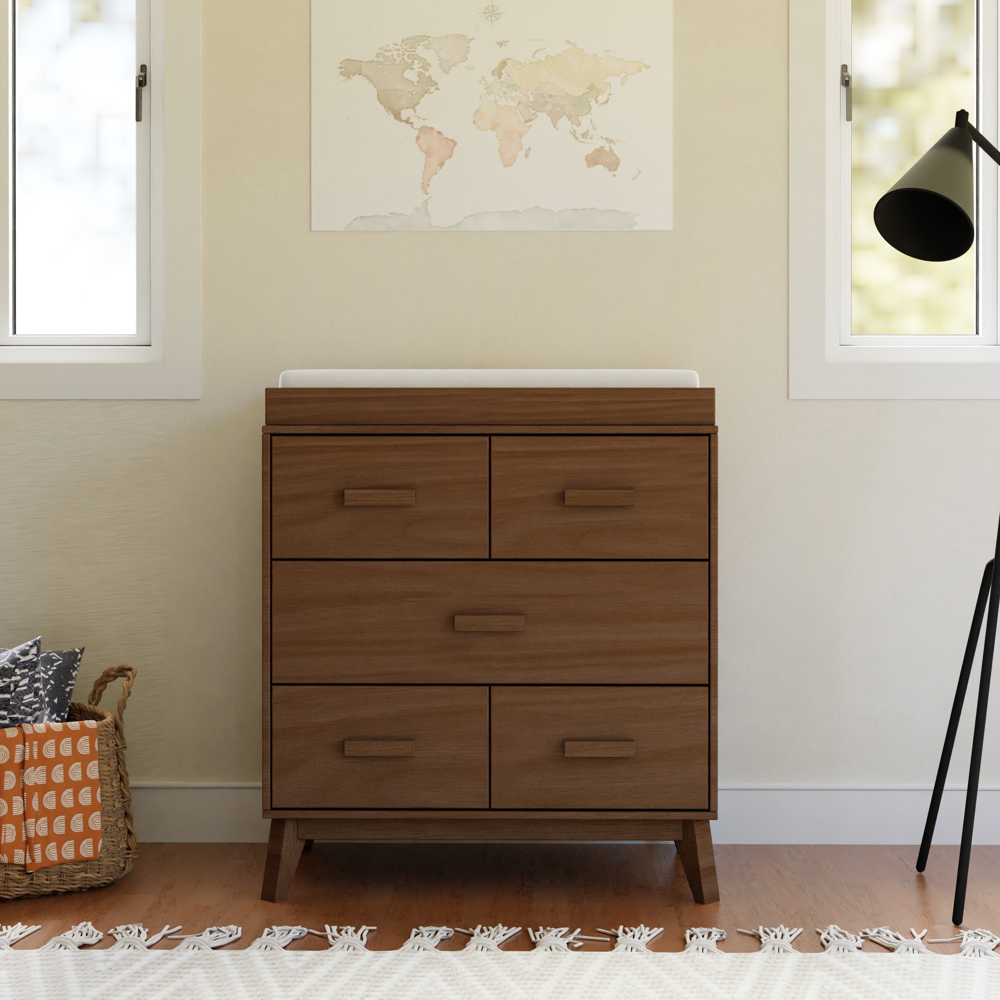Scoot 3-Drawer Changer Dresser with Removable Changing Tray in Natural Walnut
