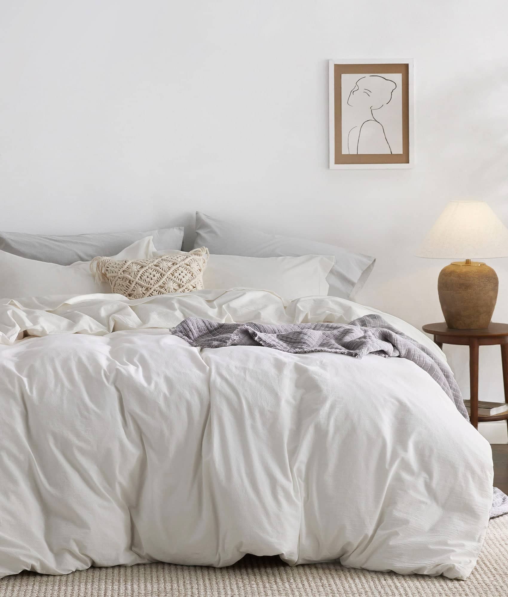 100% Washed Cotton Duvet Cover- King / White