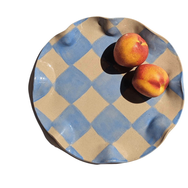 Baby Blue Check Wavy Serving Platter