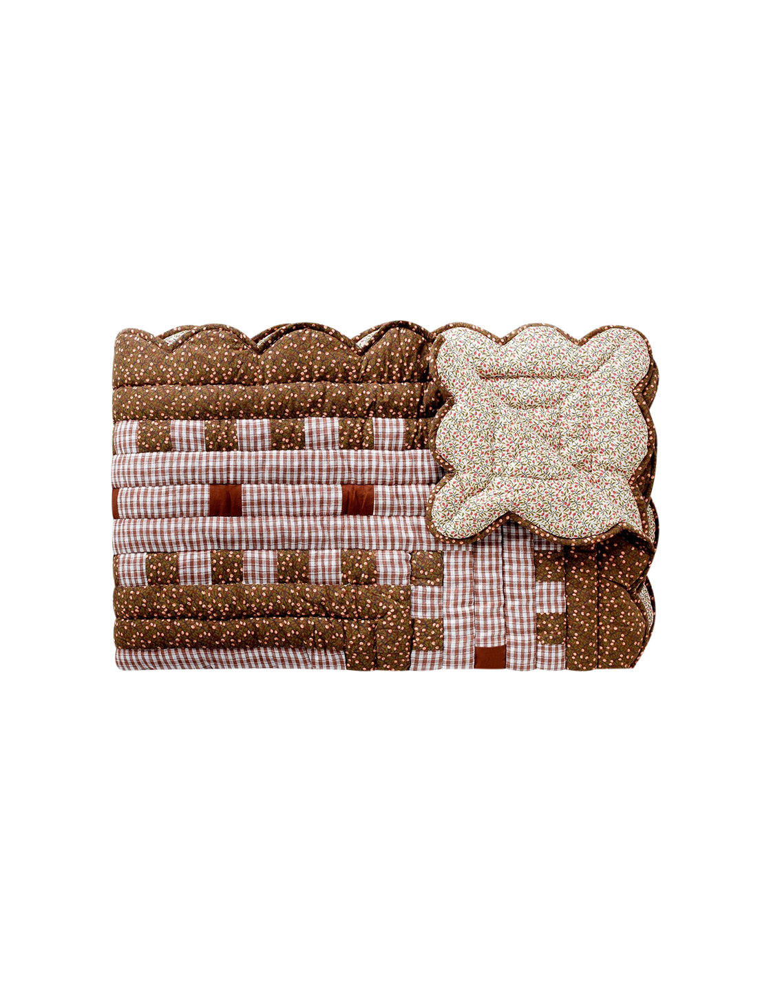 Chocolate Gingham Scalloped Quilt