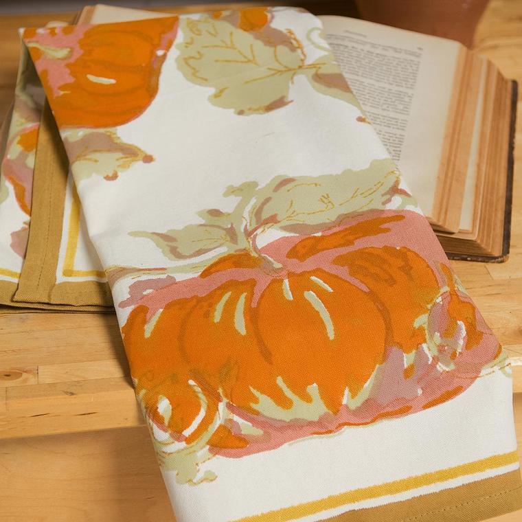 Pumpkin Tea Towels in Orange & Mustard, Set of 3