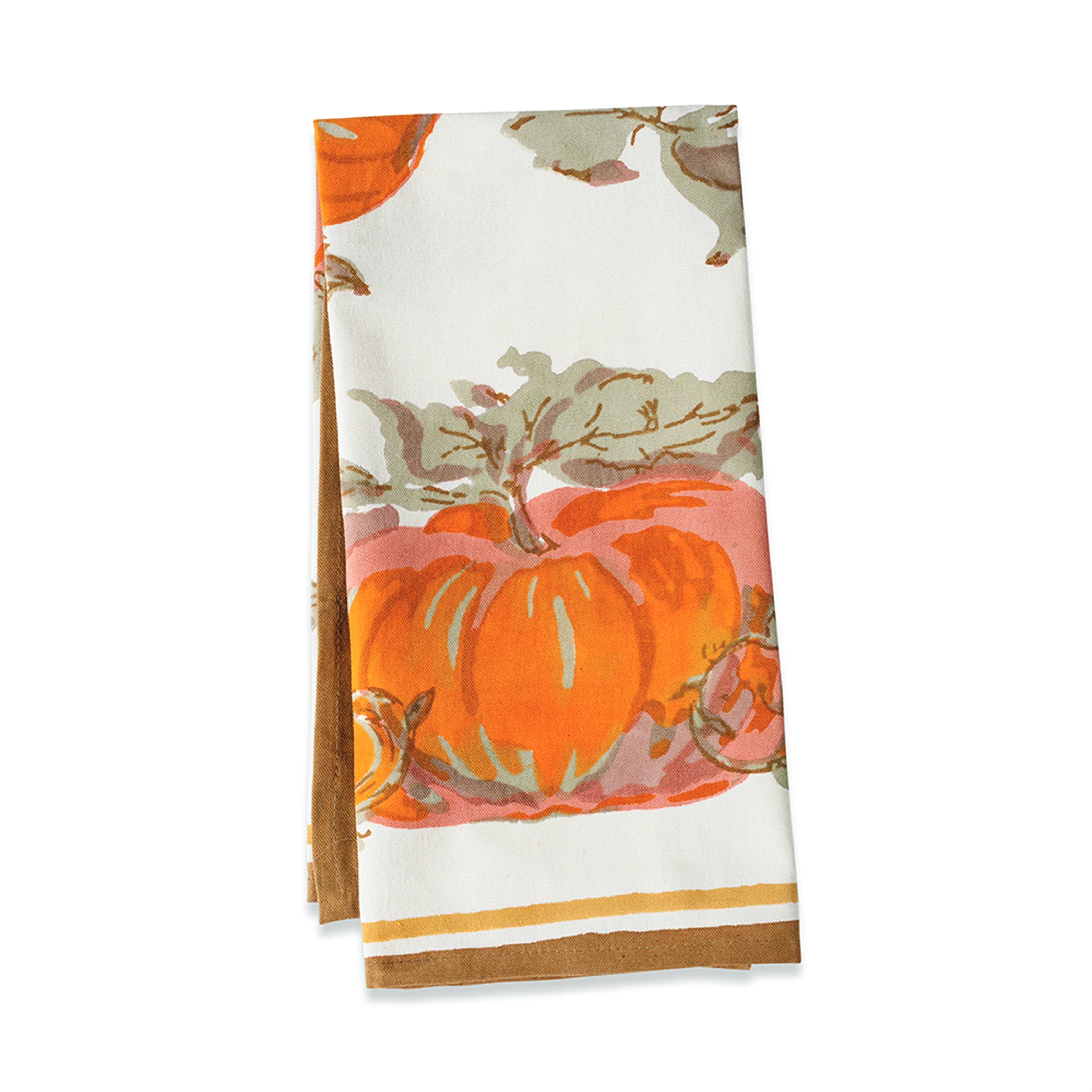 Pumpkin Tea Towels in Orange & Mustard, Set of 3