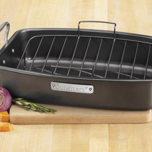 Roasting And Lasagna Pans 17" x 13" Nonstick Roaster with V-Rack in Black