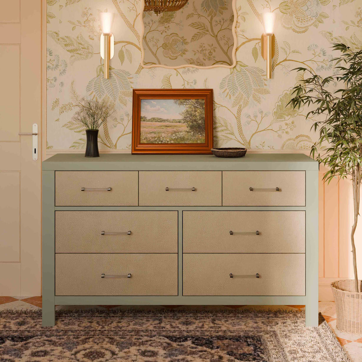 Eloise 7-Drawer Assembled Dresser in French Sage and Performance Sand Eco-Weave