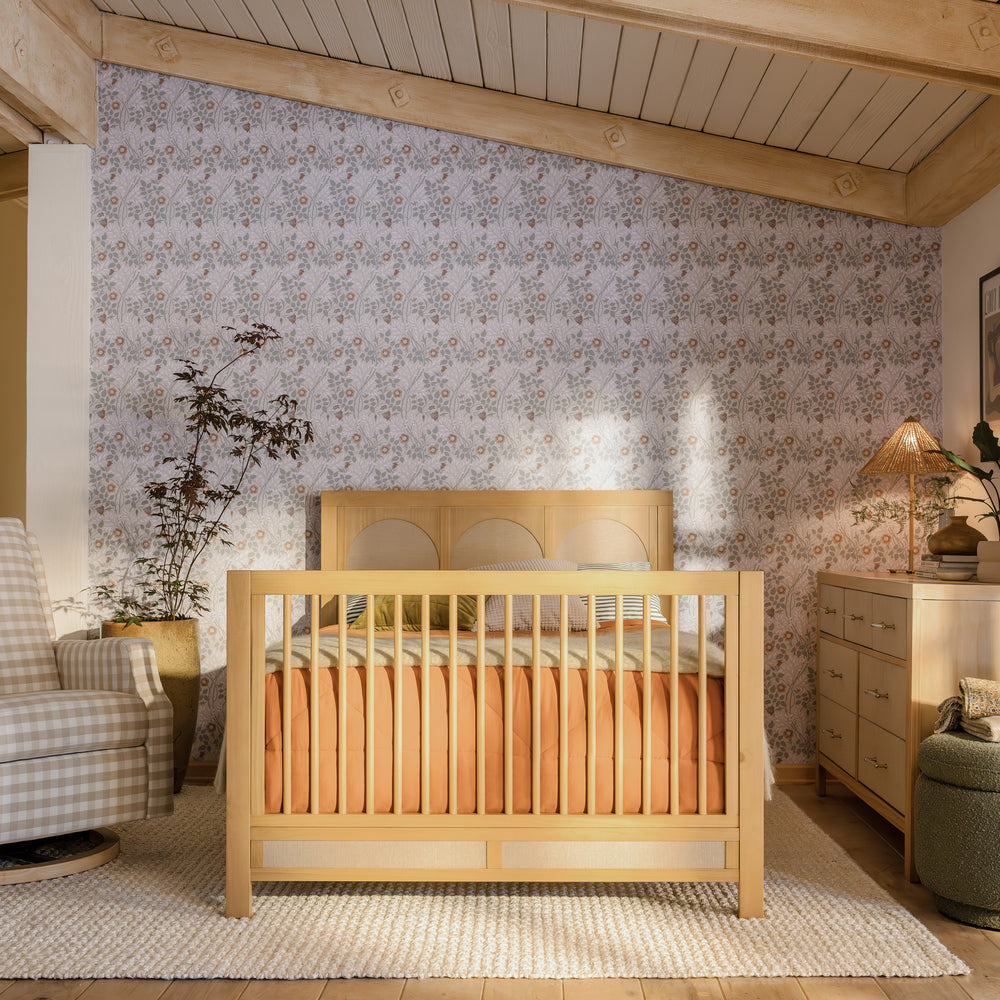 Eloise 4-in-1 Convertible Crib in Honey and Performance Sand Eco-Weave