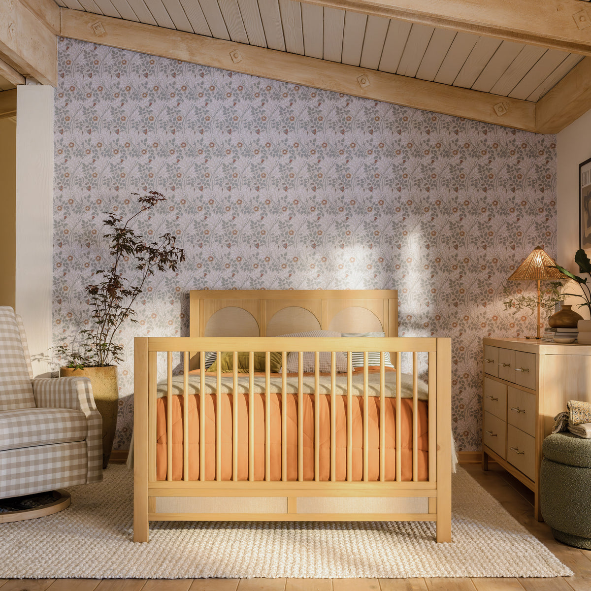 Eloise 4-in-1 Convertible Crib in Honey and Performance Sand Eco-Weave