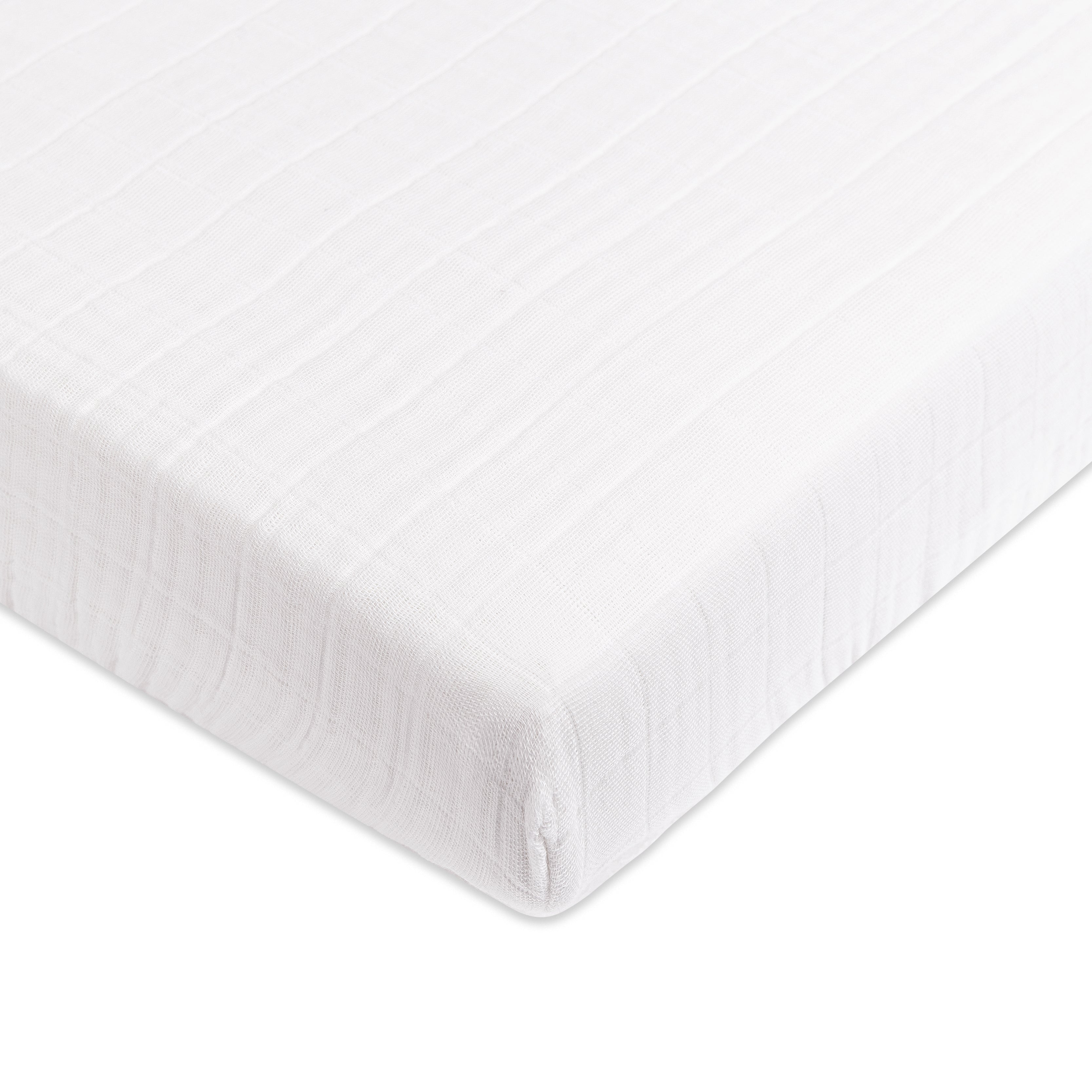 Mini Crib Sheet in GOTS Certified Organic Muslin Cotton in White