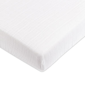 Mini Crib Sheet in GOTS Certified Organic Muslin Cotton in White