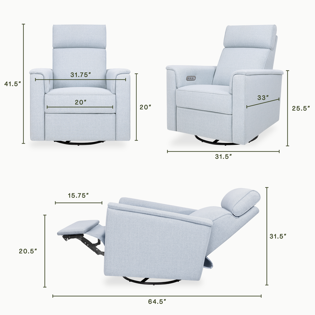 Willa Plus Power Glider Recliner w/ Power Headrest in Performance Blue Chambray Eco-Twill