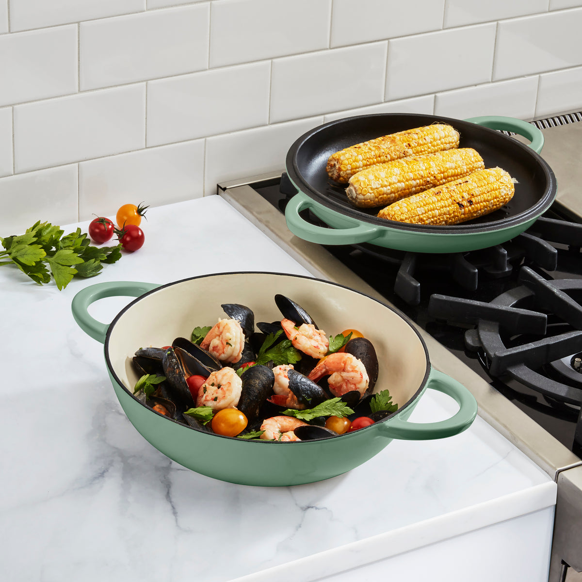 Chef’s Classic® Enameled 2-in-1 Cast Iron Multipurpose Set in Sage