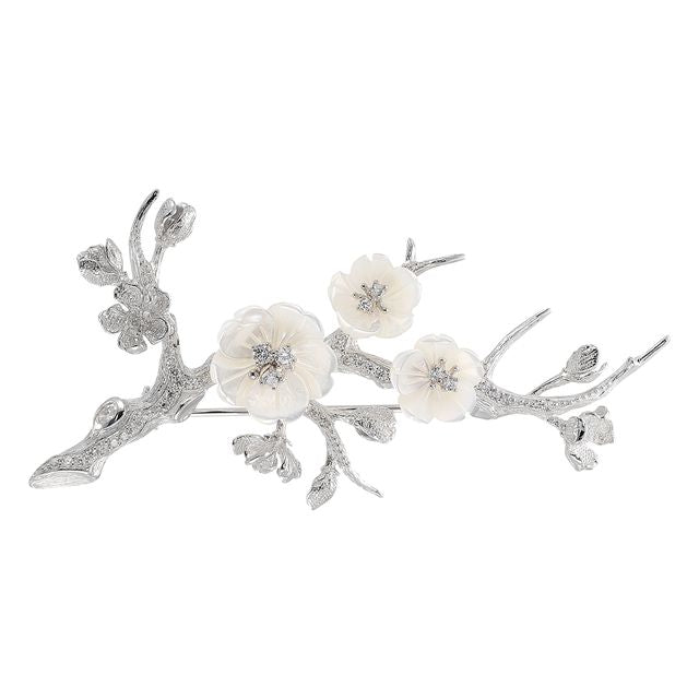 White Sakura Blossom Brooch