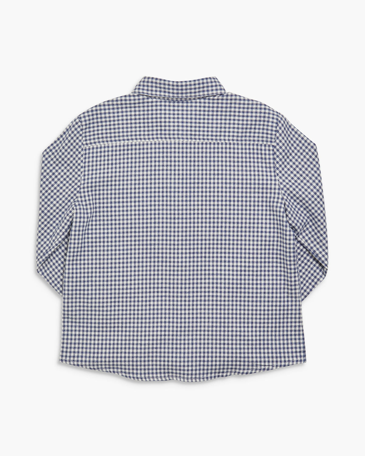 Back view of a checkered shirt on a white background