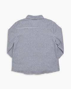 Back view of a checkered shirt on a white background