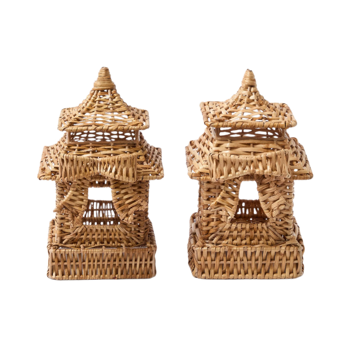 Mini Bow Rattan Pagoda Lanterns, Set of 2