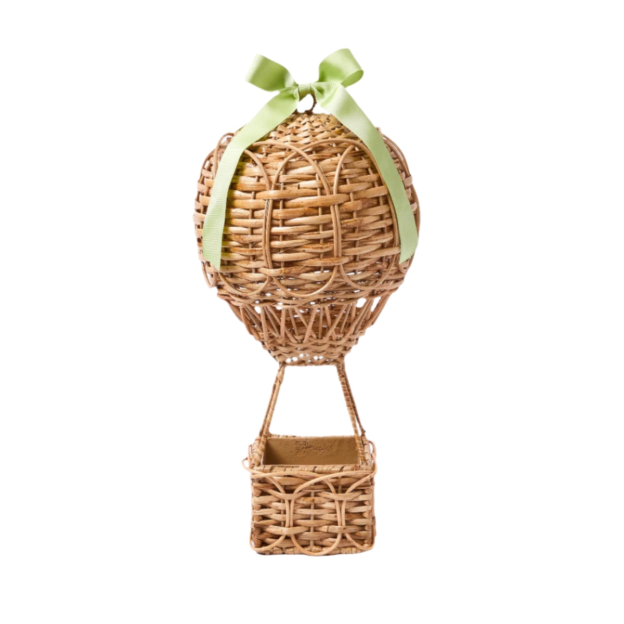 Rattan Hot Air Balloon with Green Grosgrain Bow