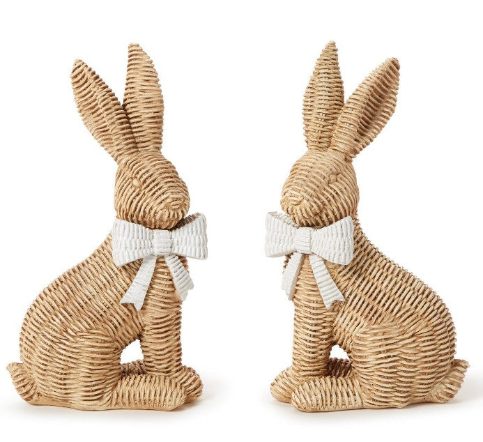 Wicker Weave Pattern Easter Bunnies with Bow, Set of 2